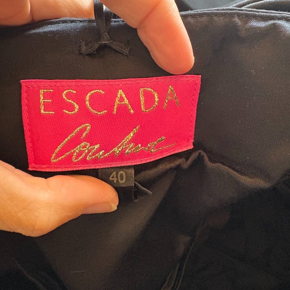 Escada Silk Strapless Black Back Bow Pleated Laser Cut out Prom Dance Wedding - Picture 10 of 11